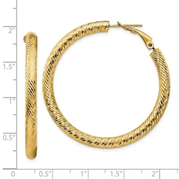 Exquisite 14k Yellow Gold Diamond-Cut Hoop Earrings for Women